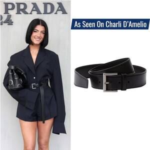 Prada Black Calfskin Leather Belt RUNWAY Silver Buckle Size 80/32